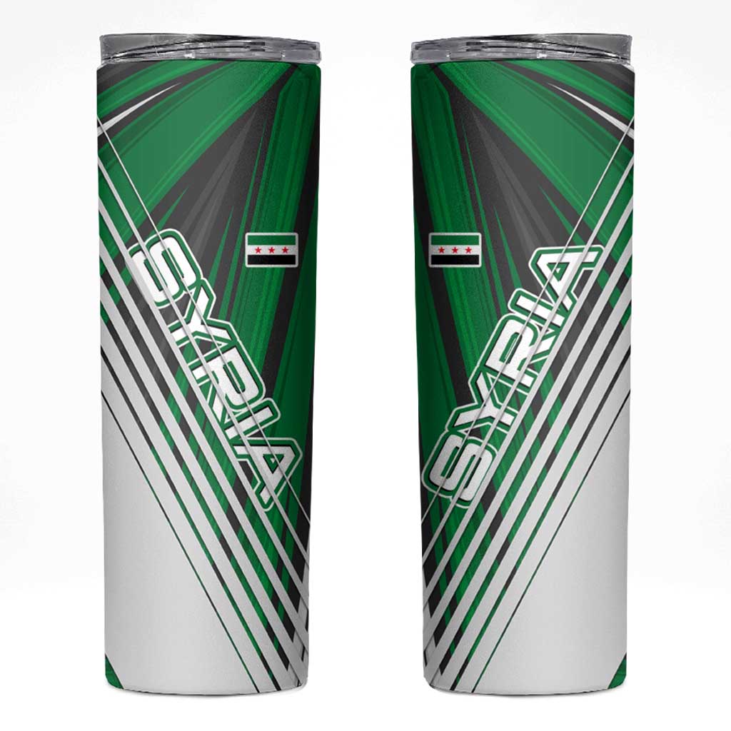 Modern Syria Flag Skinny Tumbler with Green and Black Diagonal Stripe Design