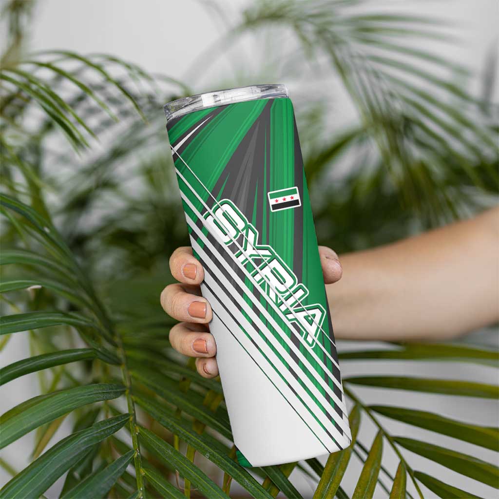 Modern Syria Flag Skinny Tumbler with Green and Black Diagonal Stripe Design