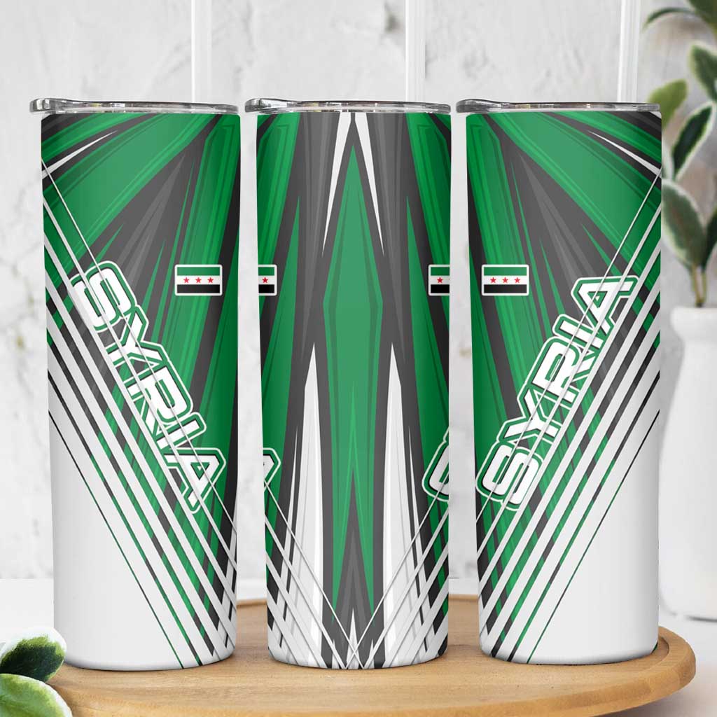 Modern Syria Flag Skinny Tumbler with Green and Black Diagonal Stripe Design