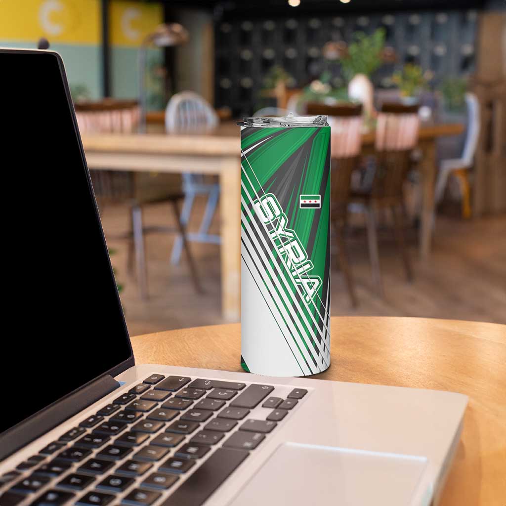 Modern Syria Flag Skinny Tumbler with Green and Black Diagonal Stripe Design