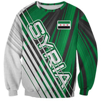 Modern Syria Flag Sweatshirt with Green and Black Diagonal Stripe Design