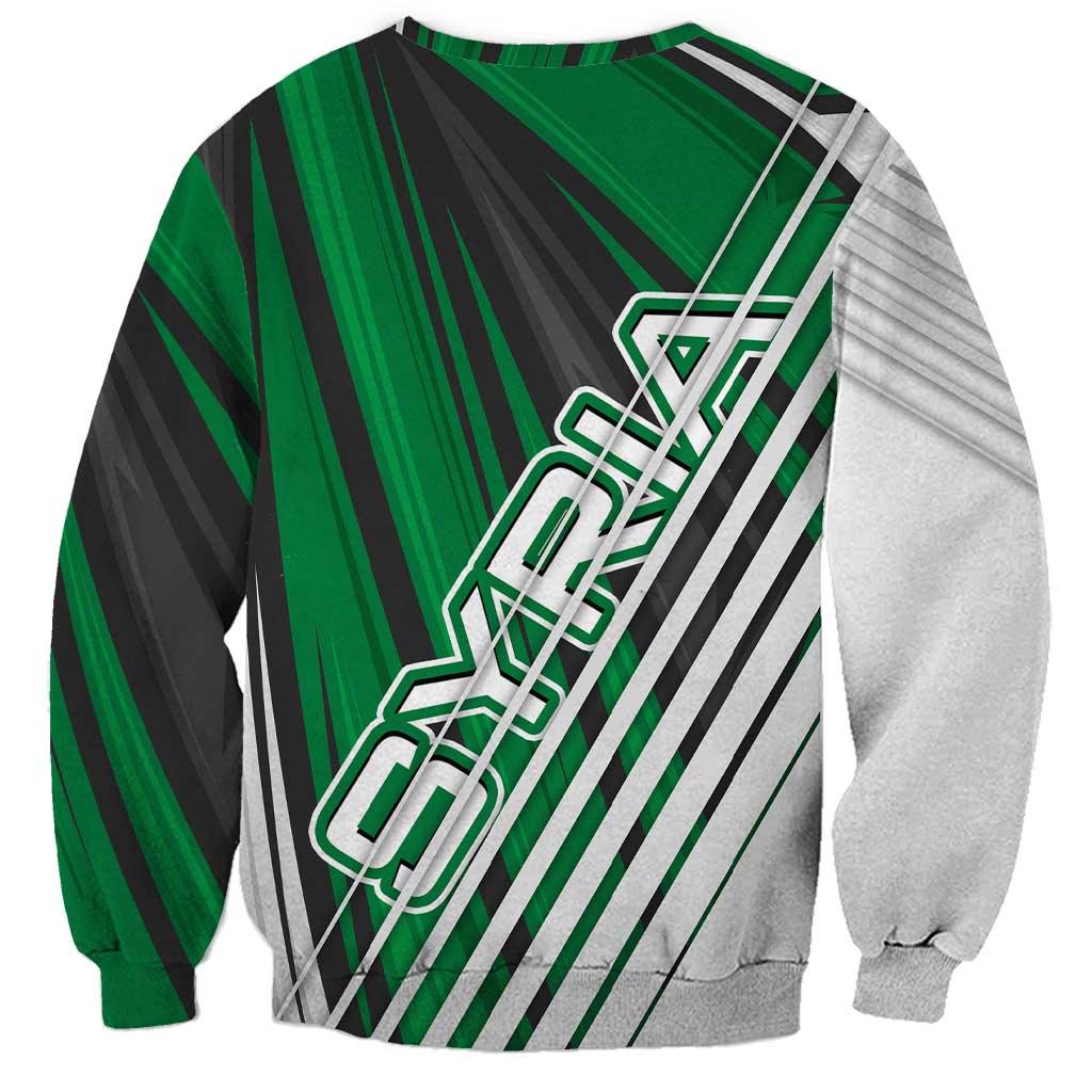 Modern Syria Flag Sweatshirt with Green and Black Diagonal Stripe Design