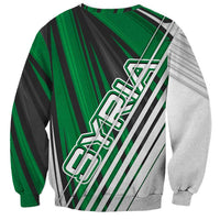 Modern Syria Flag Sweatshirt with Green and Black Diagonal Stripe Design