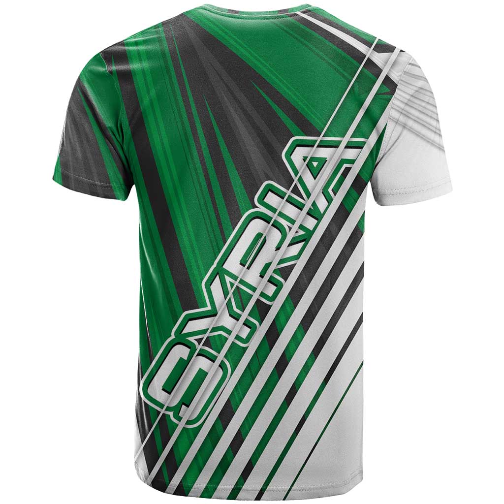 Modern Syria Flag T Shirt with Green and Black Diagonal Stripe Design