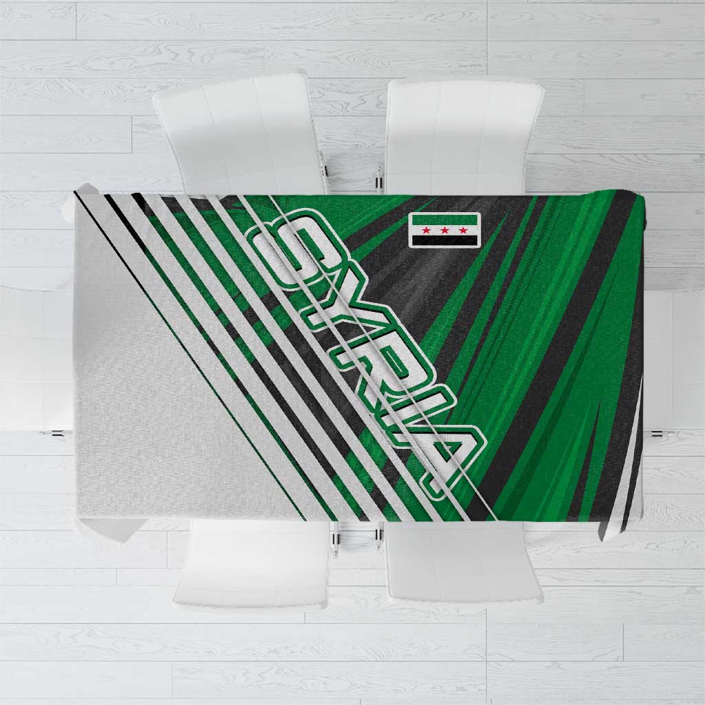 Modern Syria Flag Tablecloth with Green and Black Diagonal Stripe Design