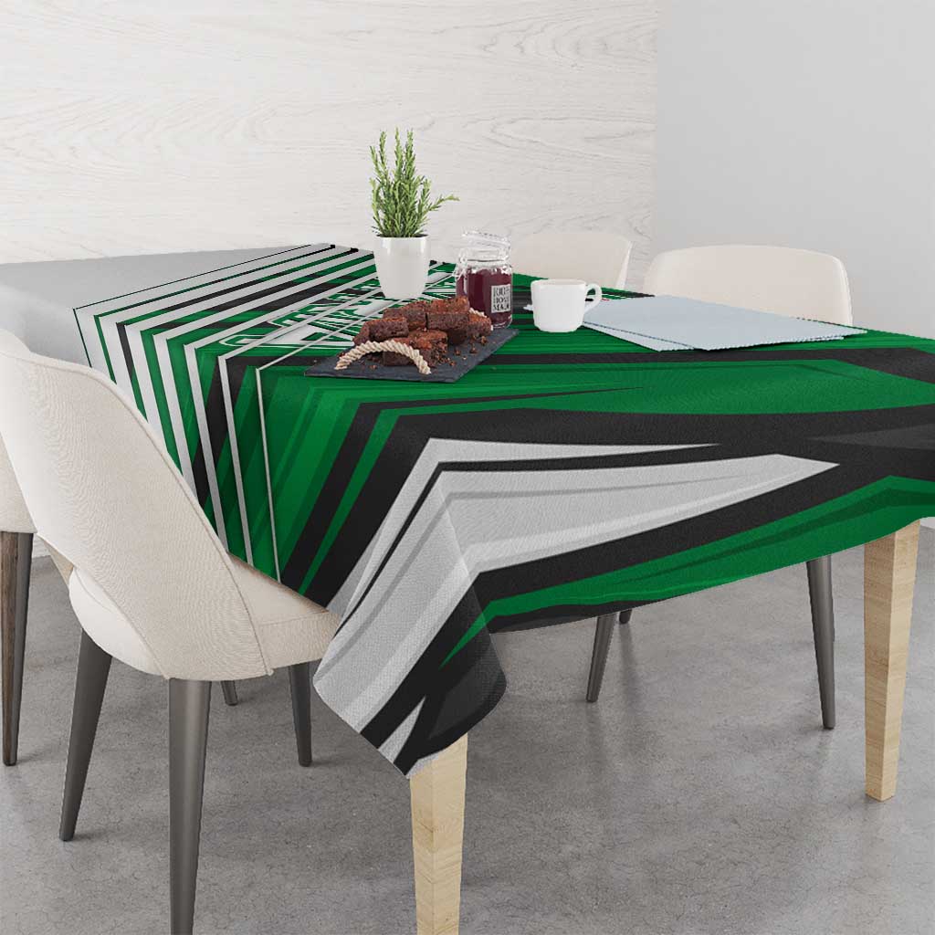 Modern Syria Flag Tablecloth with Green and Black Diagonal Stripe Design