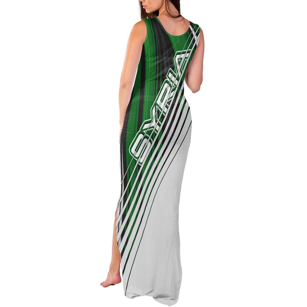 Modern Syria Flag Tank Maxi Dress with Green and Black Diagonal Stripe Design