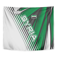 Modern Syria Flag Tapestry with Green and Black Diagonal Stripe Design