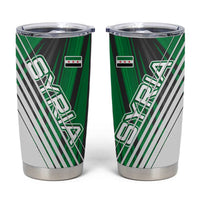 Modern Syria Flag Tumbler Cup with Green and Black Diagonal Stripe Design