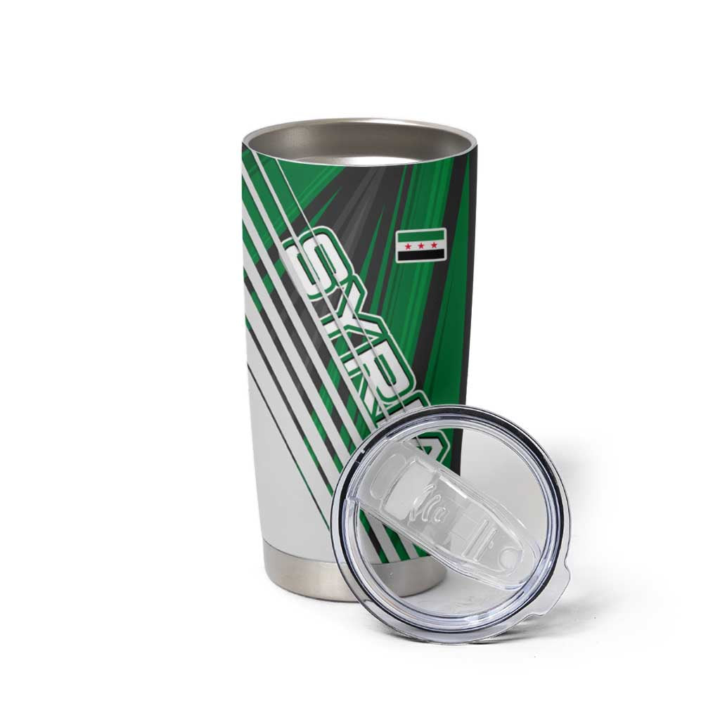 Modern Syria Flag Tumbler Cup with Green and Black Diagonal Stripe Design