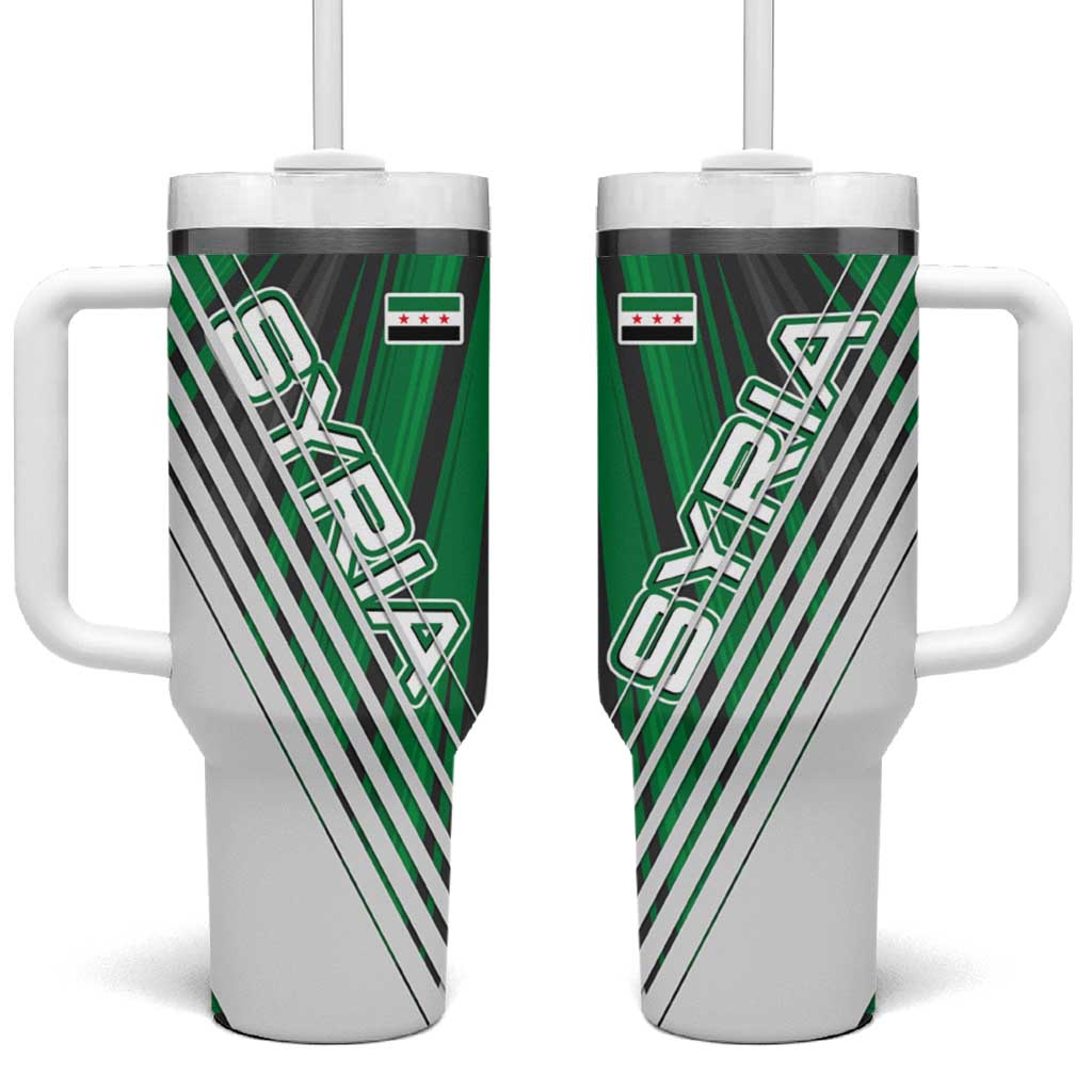Modern Syria Flag Tumbler With Handle with Green and Black Diagonal Stripe Design
