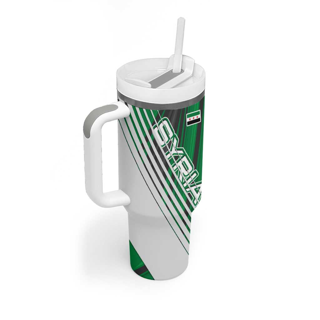 Modern Syria Flag Tumbler With Handle with Green and Black Diagonal Stripe Design