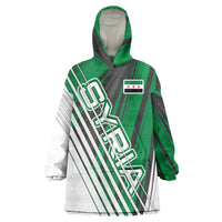 Modern Syria Flag Wearable Blanket Hoodie with Green and Black Diagonal Stripe Design