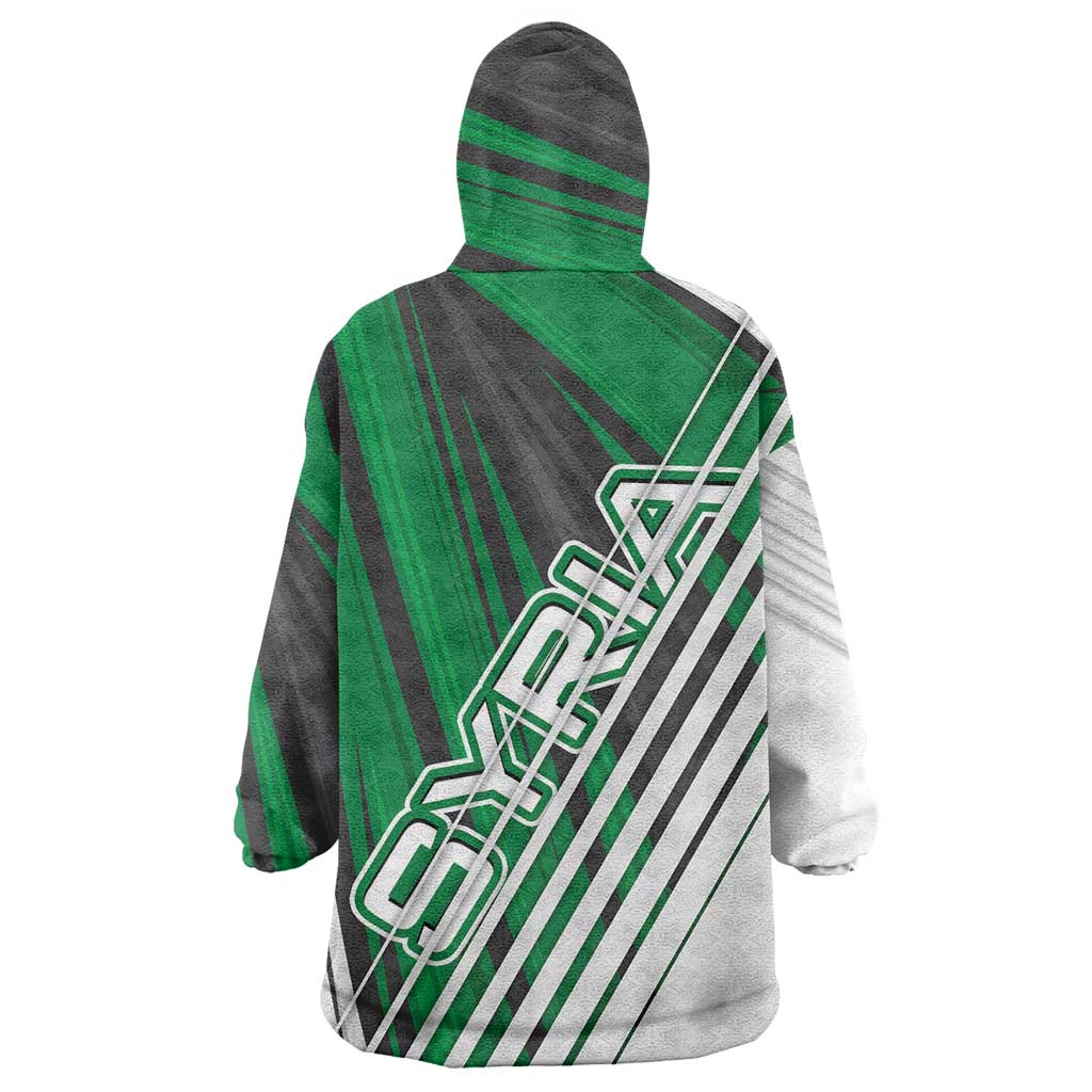 Modern Syria Flag Wearable Blanket Hoodie with Green and Black Diagonal Stripe Design
