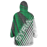 Modern Syria Flag Wearable Blanket Hoodie with Green and Black Diagonal Stripe Design