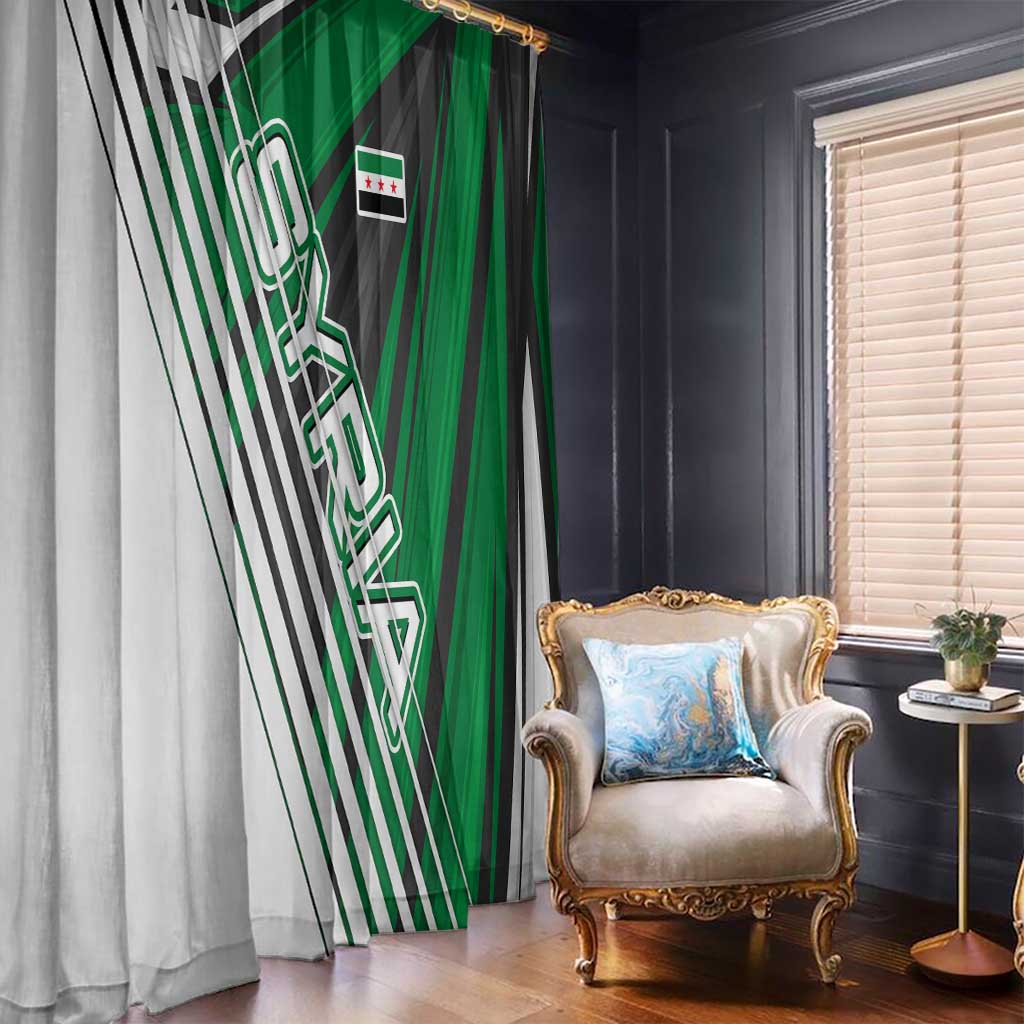 Modern Syria Flag Window Curtain with Green and Black Diagonal Stripe Design