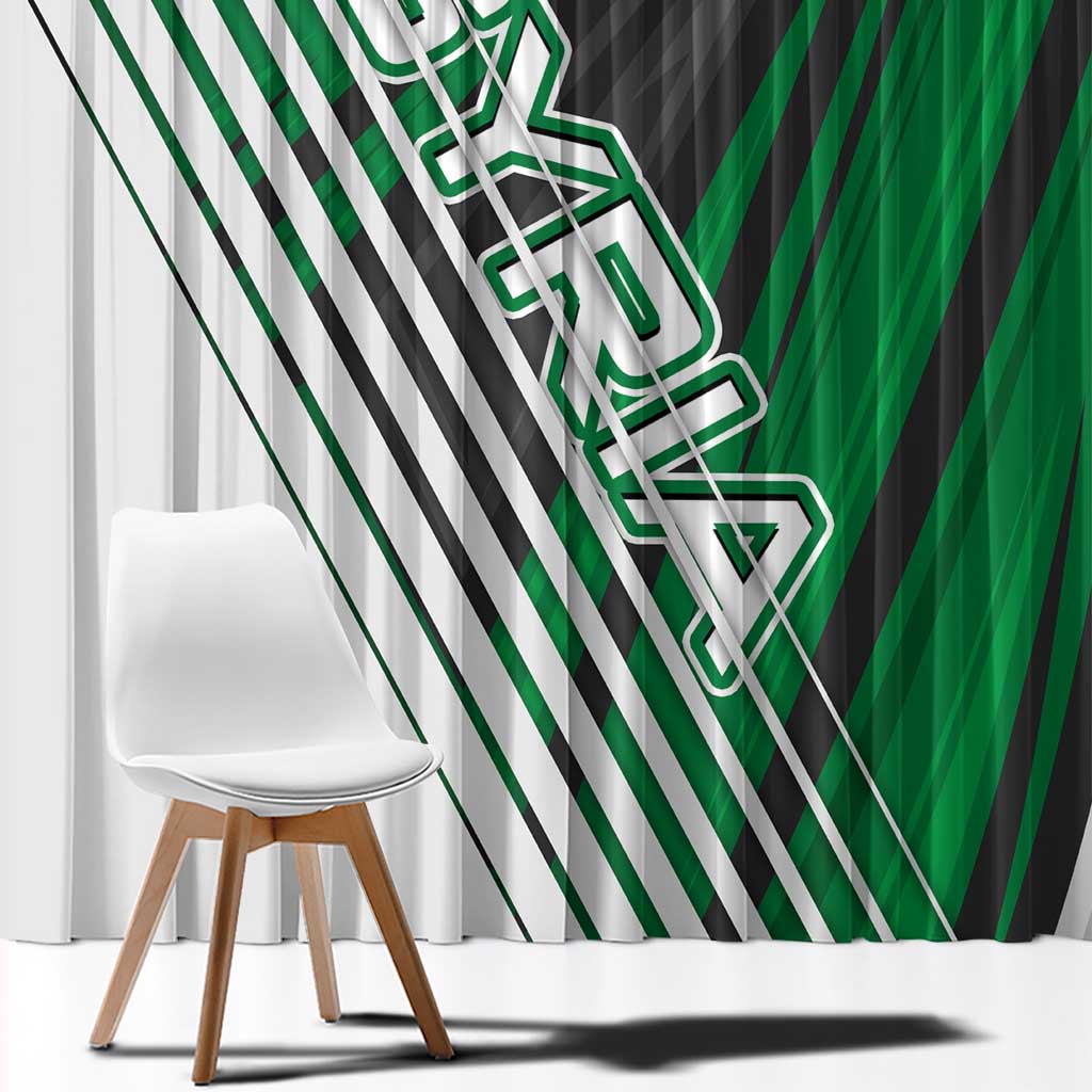 Modern Syria Flag Window Curtain with Green and Black Diagonal Stripe Design