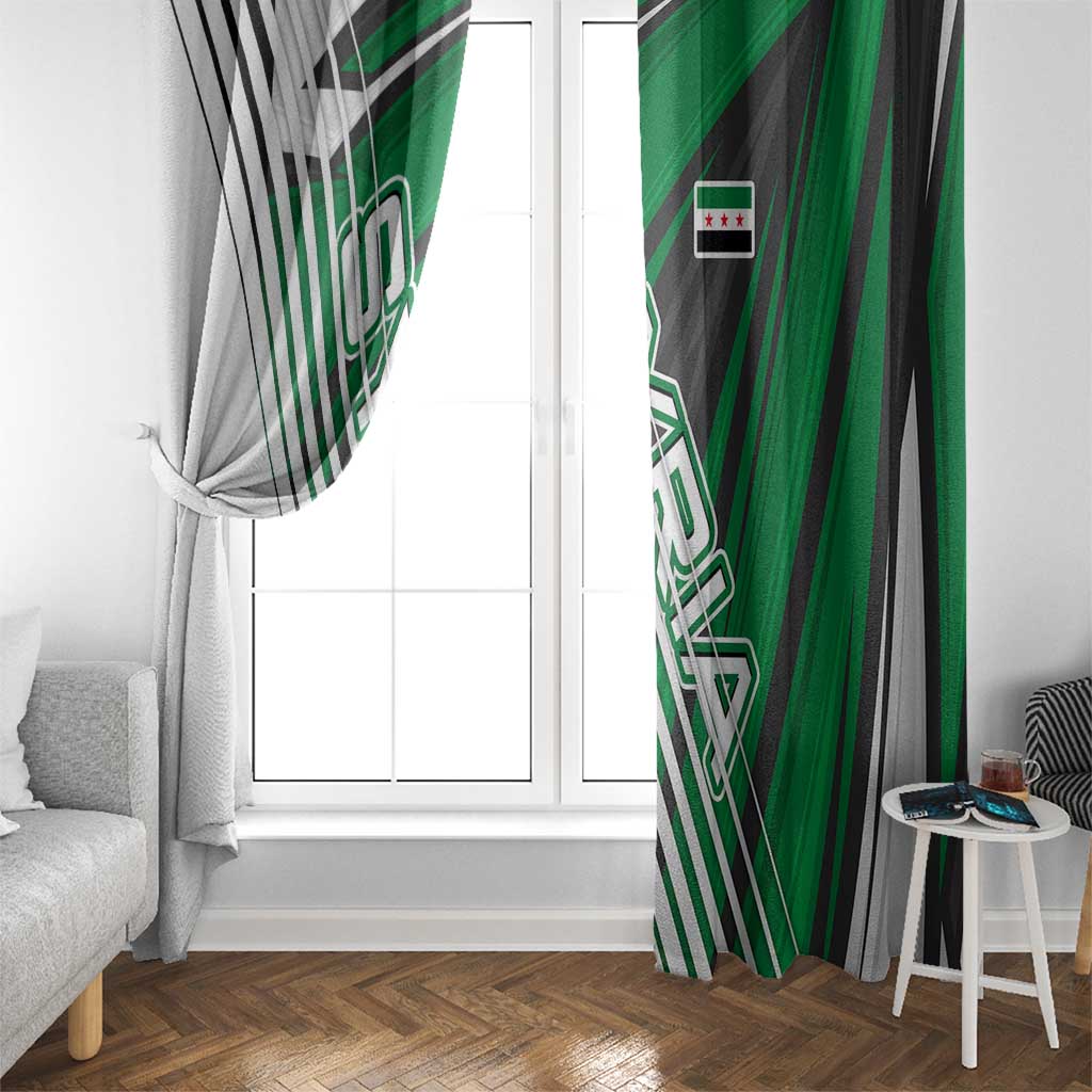 Modern Syria Flag Window Curtain with Green and Black Diagonal Stripe Design