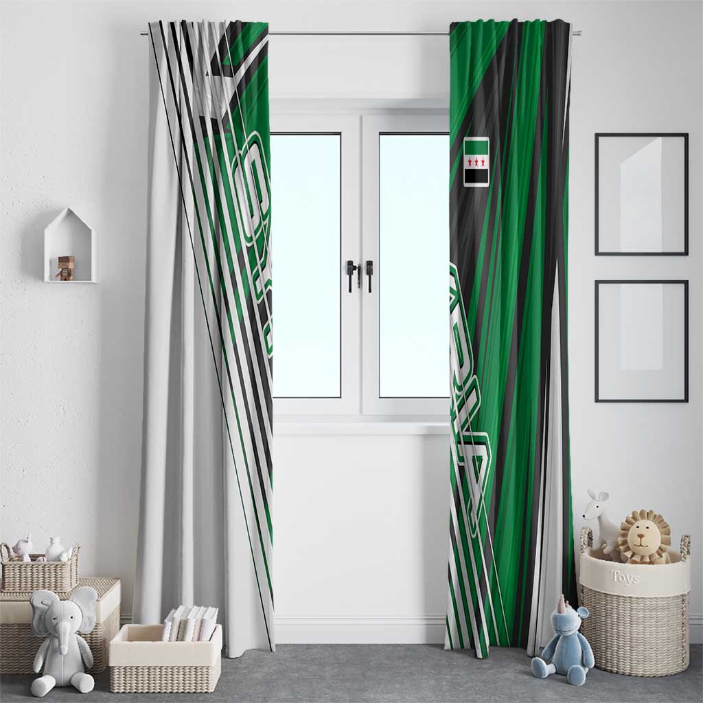 Modern Syria Flag Window Curtain with Green and Black Diagonal Stripe Design