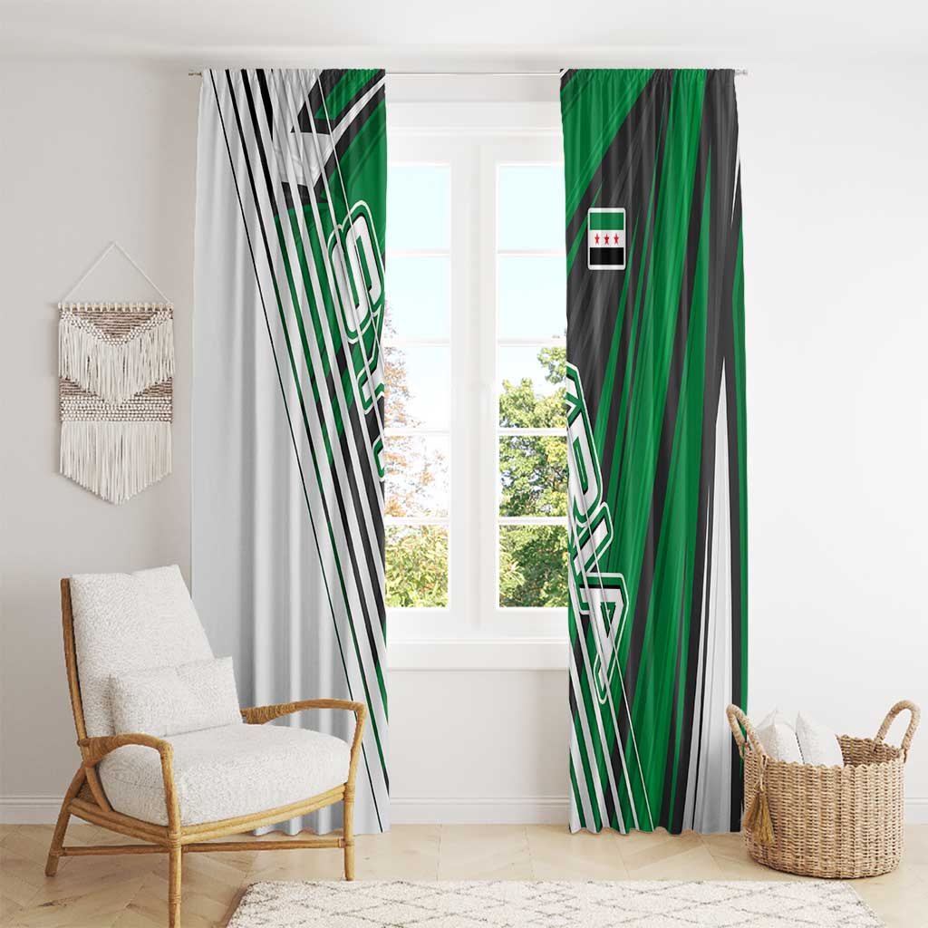 Modern Syria Flag Window Curtain with Green and Black Diagonal Stripe Design