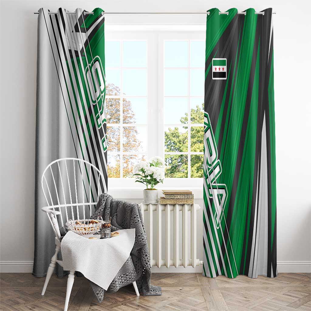 Modern Syria Flag Window Curtain with Green and Black Diagonal Stripe Design