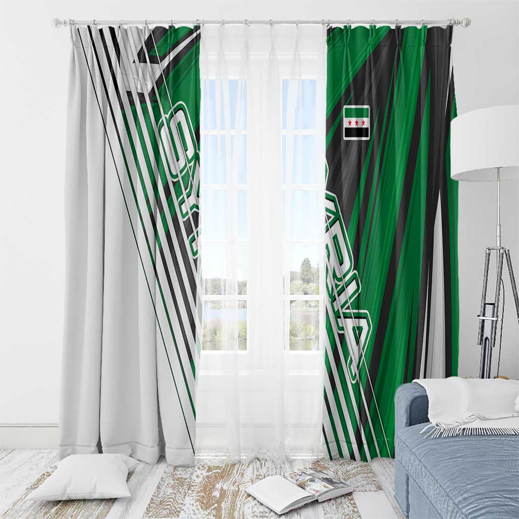 Modern Syria Flag Window Curtain with Green and Black Diagonal Stripe Design