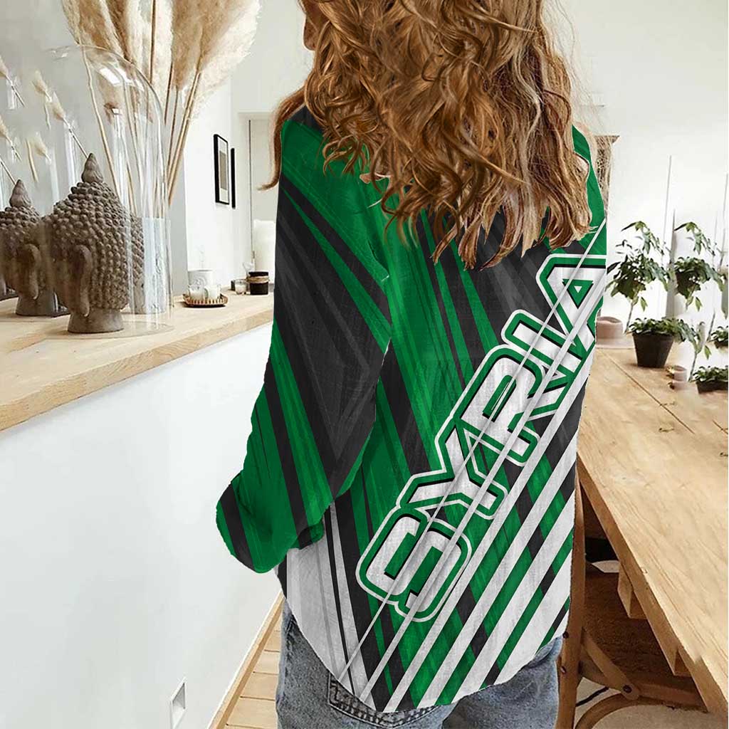 Modern Syria Flag Women Casual Shirt with Green and Black Diagonal Stripe Design