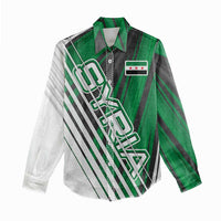 Modern Syria Flag Women Casual Shirt with Green and Black Diagonal Stripe Design