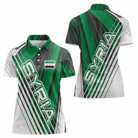 Modern Syria Flag Women Polo Shirt with Green and Black Diagonal Stripe Design