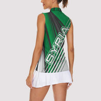 Modern Syria Flag Women Sleeveless Polo Shirt with Green and Black Diagonal Stripe Design