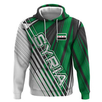 Modern Syria Flag Zip Hoodie with Green and Black Diagonal Stripe Design