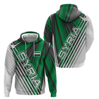 Modern Syria Flag Zip Hoodie with Green and Black Diagonal Stripe Design