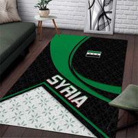 Syria Revolution Emblem Area Rug with Traditional Pattern and Curved Green Black Design