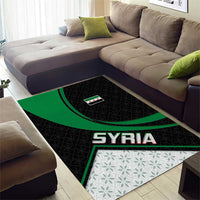 Syria Revolution Emblem Area Rug with Traditional Pattern and Curved Green Black Design