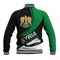Syria Revolution Emblem Baseball Jacket with Traditional Pattern and Curved Green Black Design