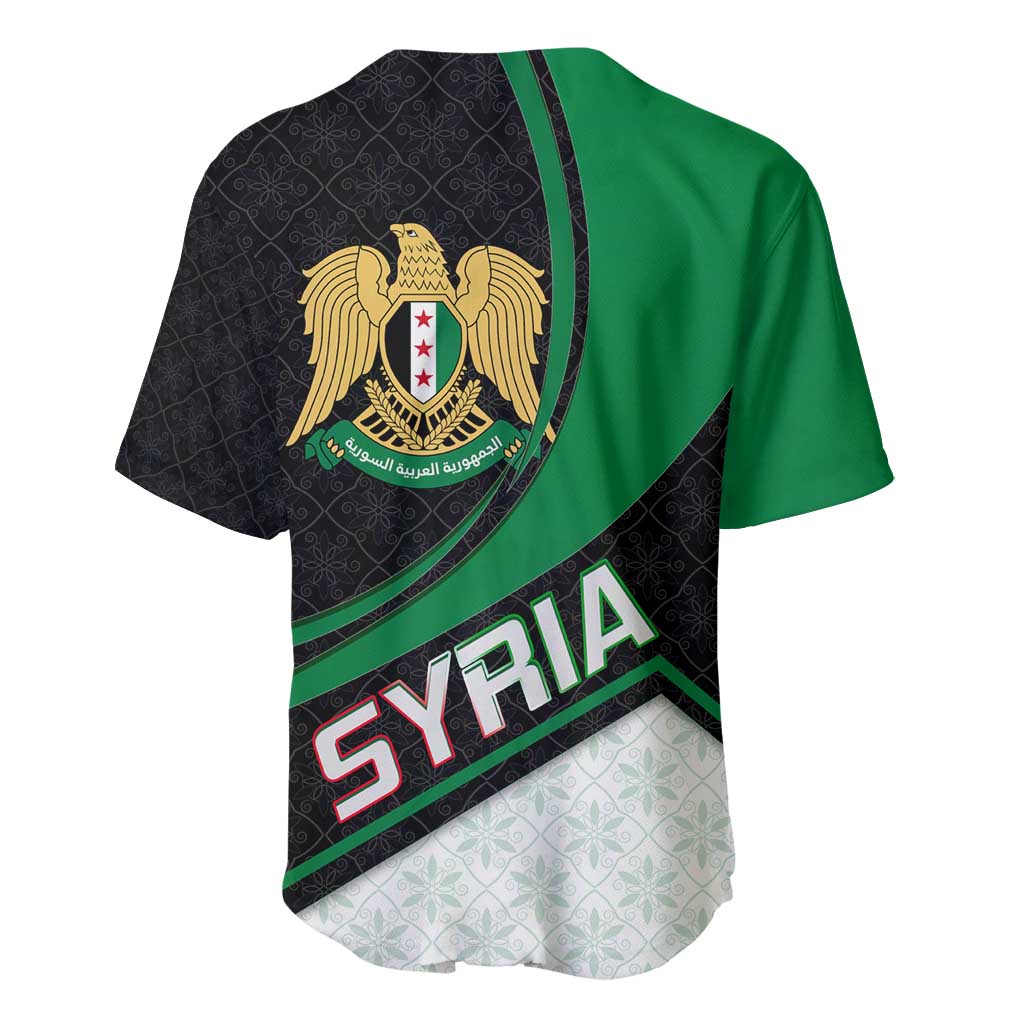 Syria Revolution Emblem Baseball Jersey with Traditional Pattern and Curved Green Black Design