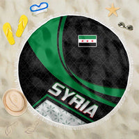 Syria Revolution Emblem Beach Blanket with Traditional Pattern and Curved Green Black Design