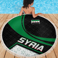 Syria Revolution Emblem Beach Blanket with Traditional Pattern and Curved Green Black Design