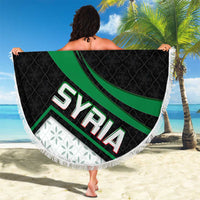 Syria Revolution Emblem Beach Blanket with Traditional Pattern and Curved Green Black Design
