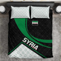 Syria Revolution Emblem Bedding Set with Traditional Pattern and Curved Green Black Design