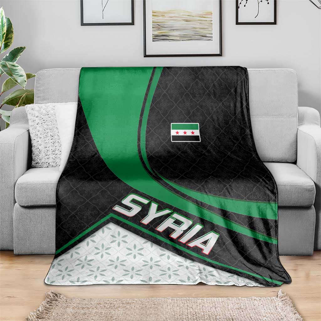 Syria Revolution Emblem Blanket with Traditional Pattern and Curved Green Black Design