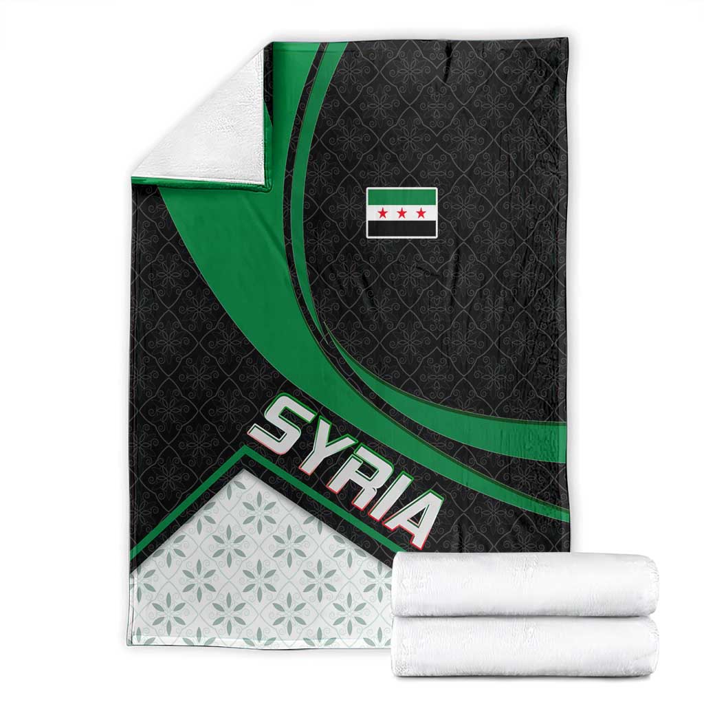 Syria Revolution Emblem Blanket with Traditional Pattern and Curved Green Black Design