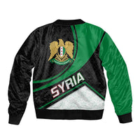 Syria Revolution Emblem Bomber Jacket with Traditional Pattern and Curved Green Black Design