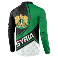 Syria Revolution Emblem Button Sweatshirt with Traditional Pattern and Curved Green Black Design
