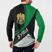Syria Revolution Emblem Button Sweatshirt with Traditional Pattern and Curved Green Black Design