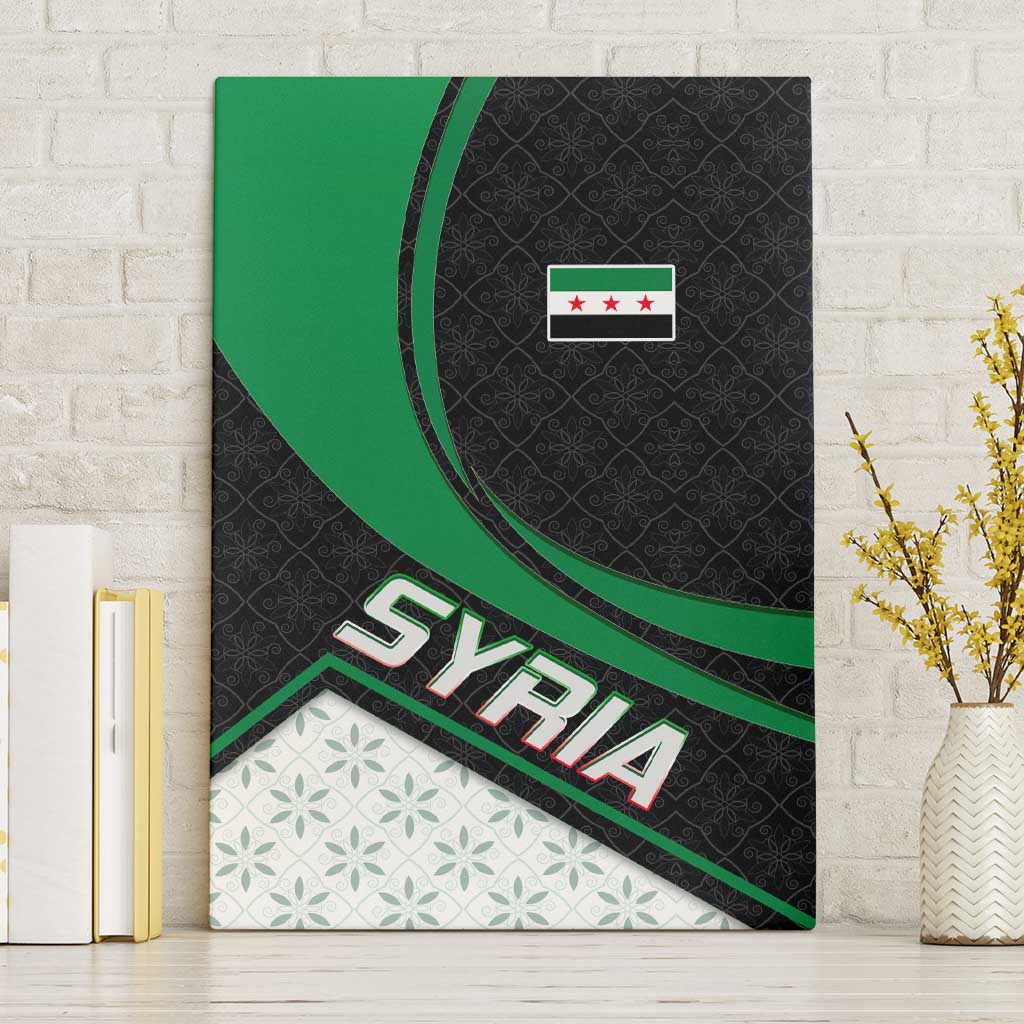 Syria Revolution Emblem Canvas Wall Art with Traditional Pattern and Curved Green Black Design