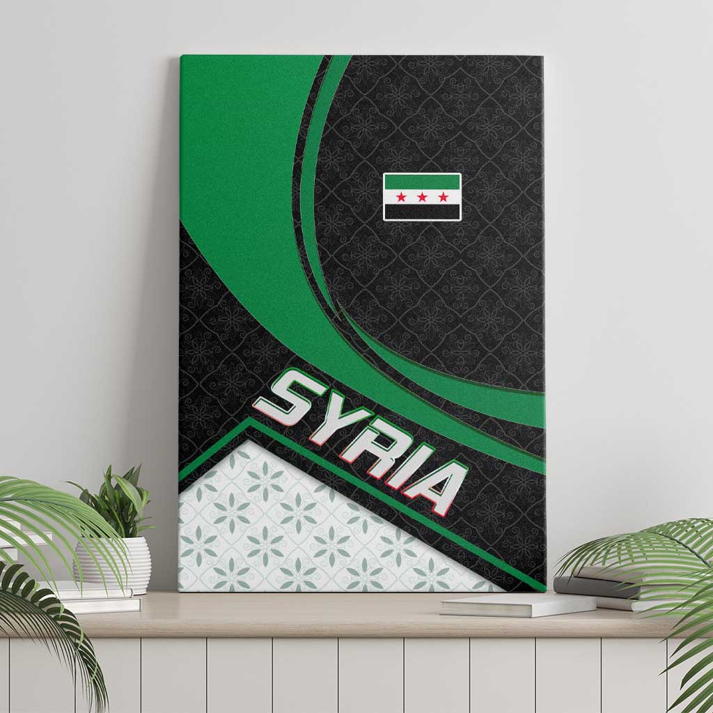 Syria Revolution Emblem Canvas Wall Art with Traditional Pattern and Curved Green Black Design