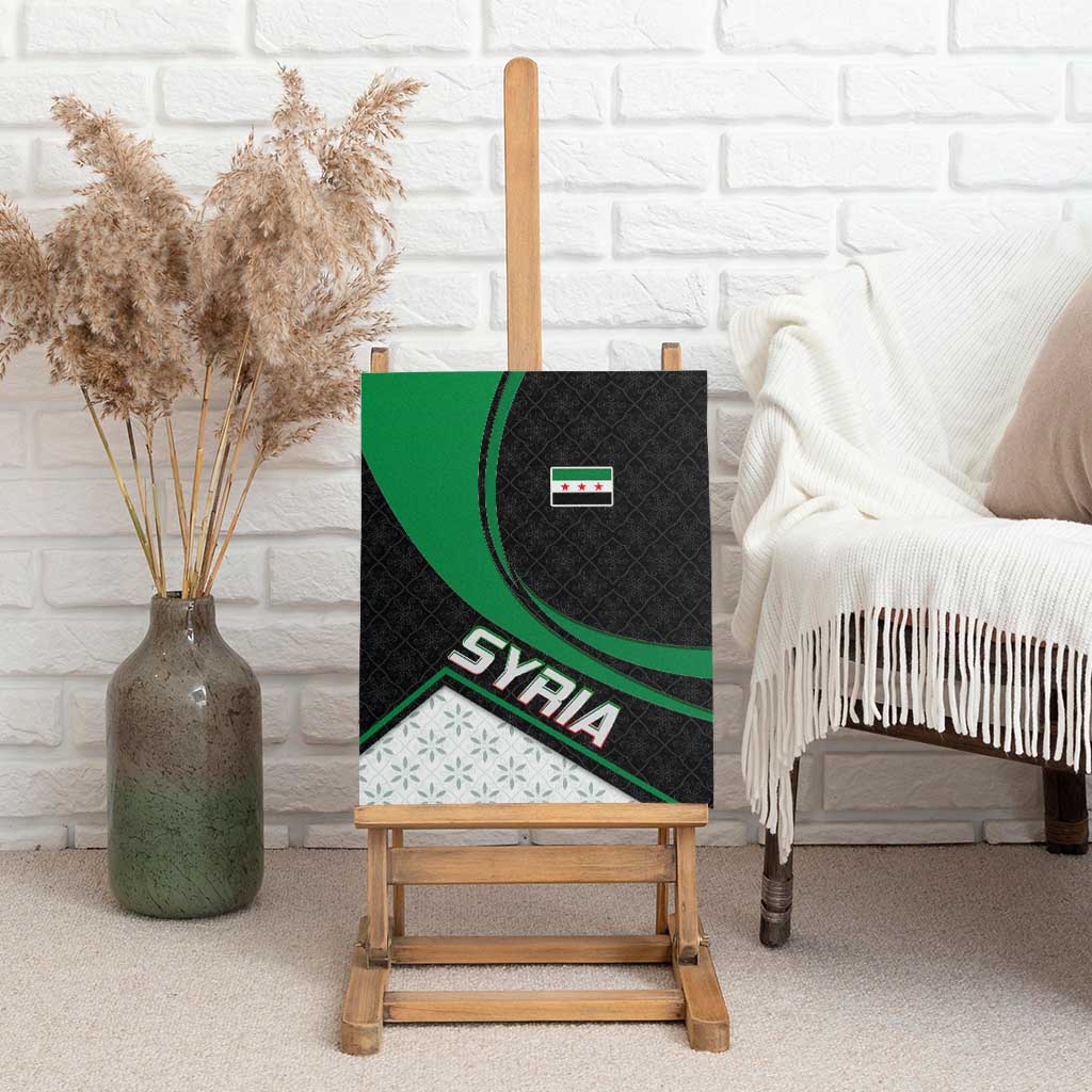 Syria Revolution Emblem Canvas Wall Art with Traditional Pattern and Curved Green Black Design