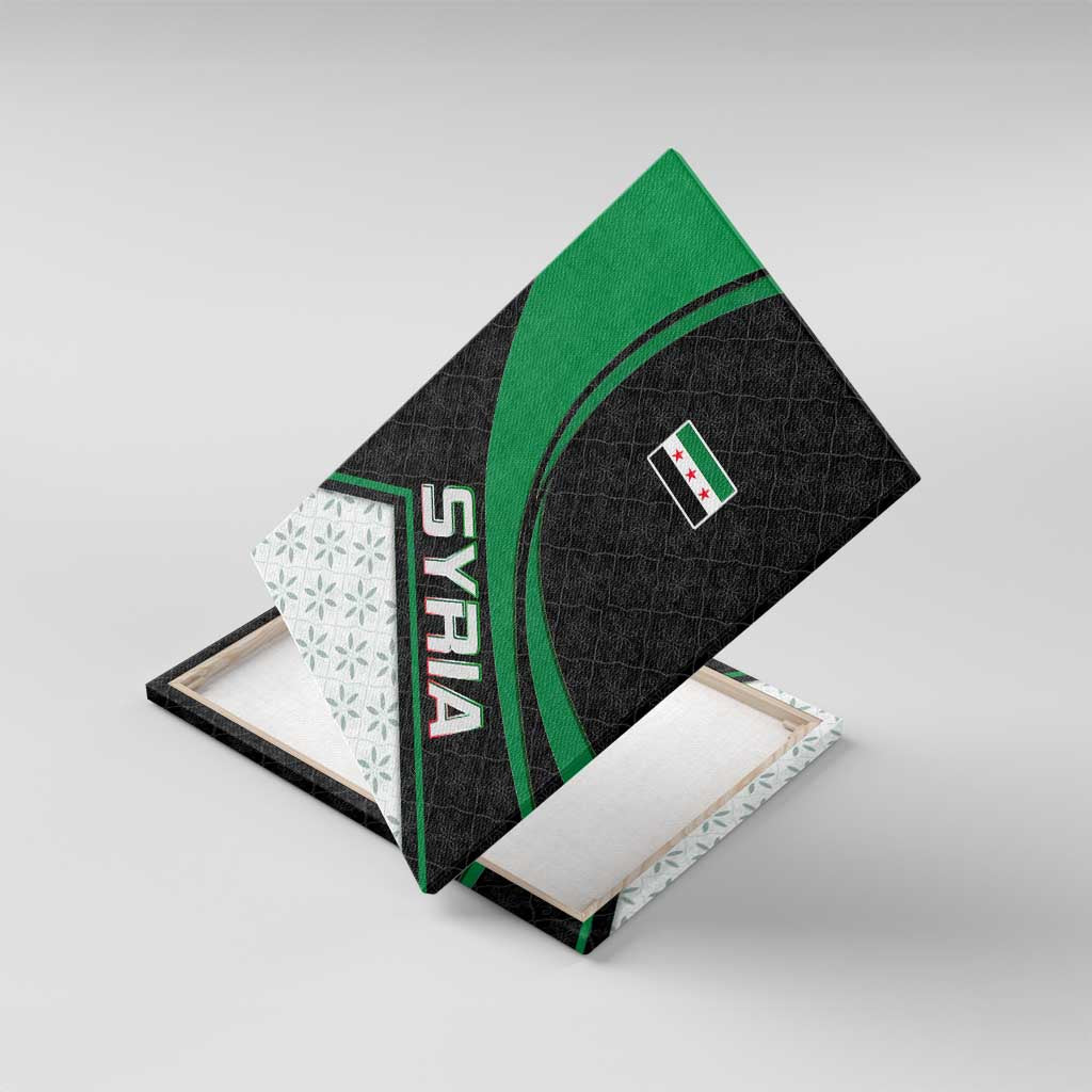 Syria Revolution Emblem Canvas Wall Art with Traditional Pattern and Curved Green Black Design