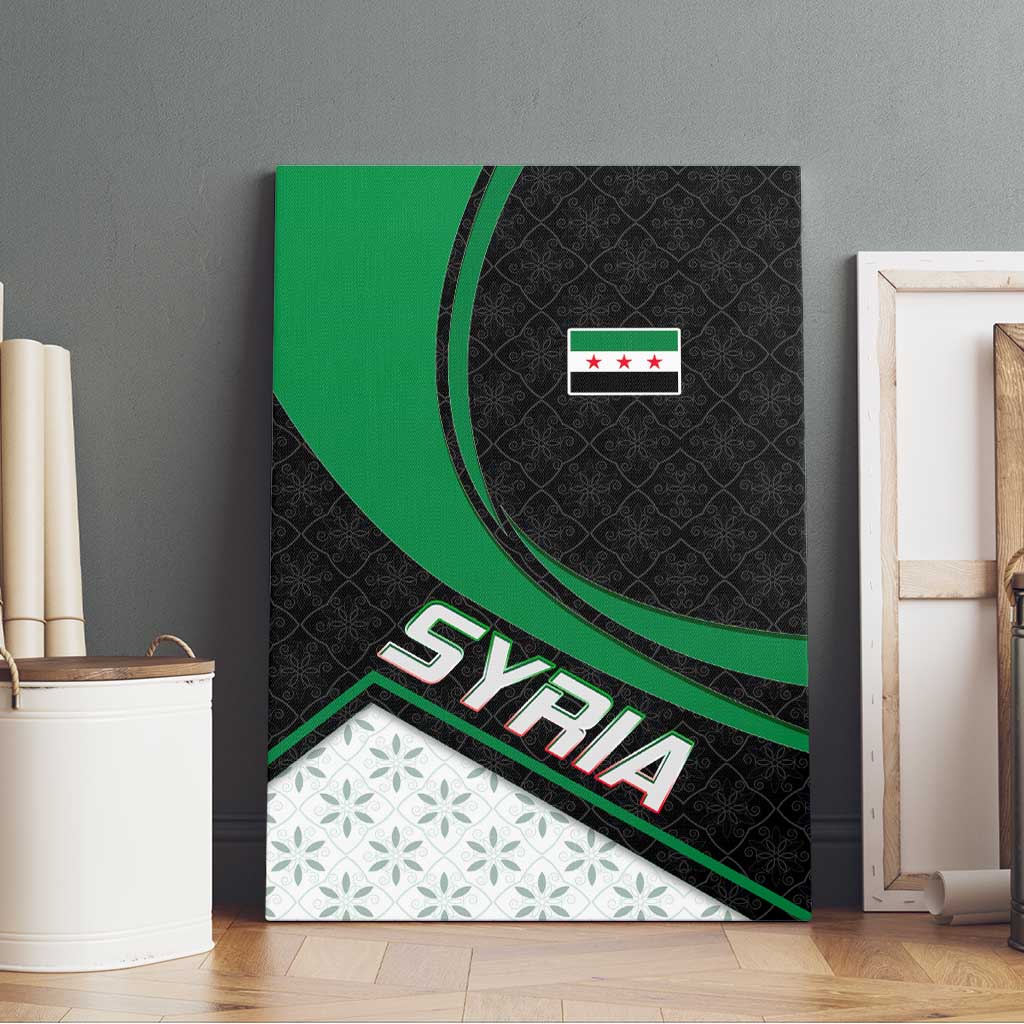 Syria Revolution Emblem Canvas Wall Art with Traditional Pattern and Curved Green Black Design